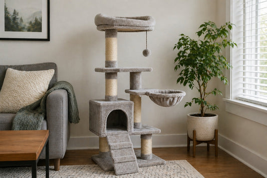 Cat tree in a living room setting